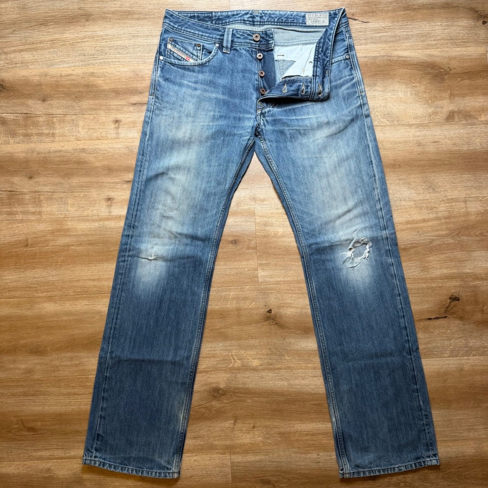 Diesel Larkee Jeans Men 32x32 Blue Regular Straight Distressed Denim Wash 0RS4B